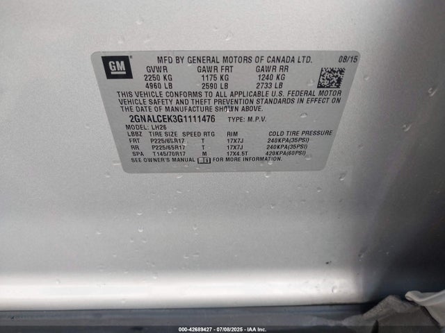Chevrolet lea - e85 max, aluminum 2016 2GNALCEK3G1111476 Image 9