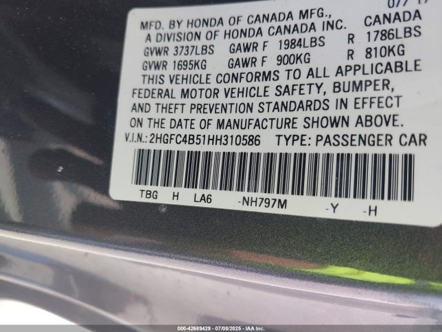 Honda k20c2 2017 2HGFC4B51HH310586 Image 9