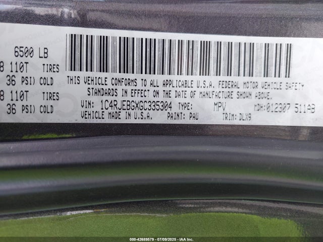 2016 Jeep Grand Cherokee Limited მანქანა იყიდება აუქციონზე, vin: 1C4RJEBGXGC335304, აუქციონის ნომერი: 42689579