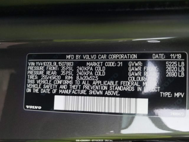 2020 VOLVO XC60 YV4102DL9L1507883 Photo 8