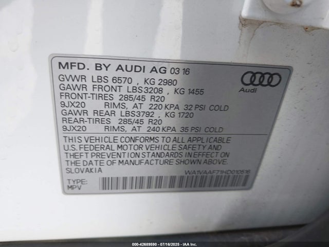 WA1VAAF71HD010516 Audi 2017