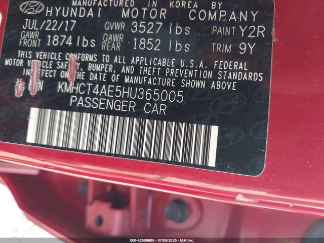 KMHCT4AE5HU365005 Hyundai 2017