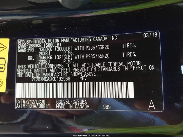 Lexus 2gr-fks 2019 2T2BZMCA9KC192968 Image 9