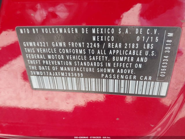 3VWD17AJXFM283699 Volkswagen 2015