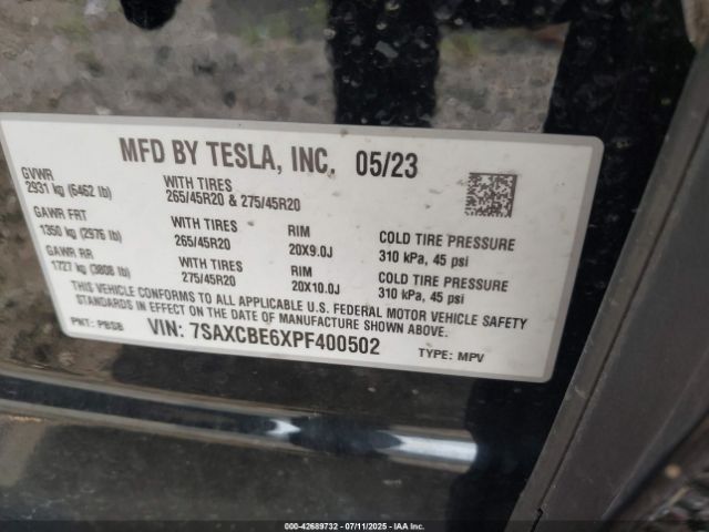 2023 TESLA MODEL X 7SAXCBE6XPF400502 Photo 8