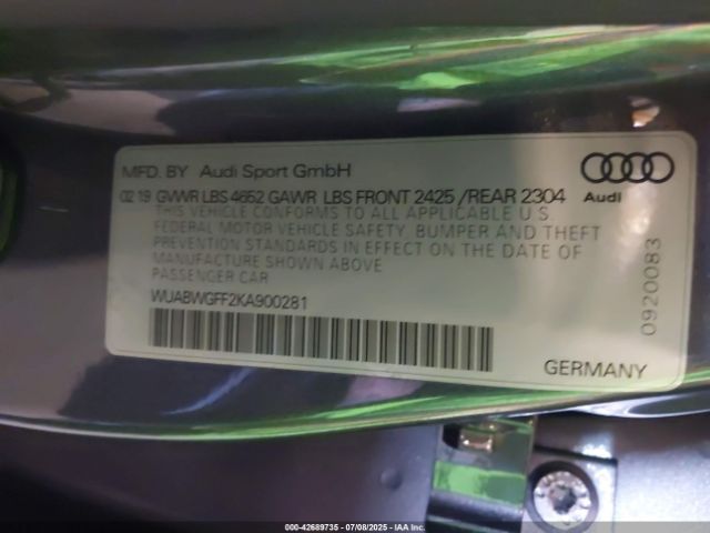 2019 AUDI RS 3 WUABWGFF2KA900281 Photo 8