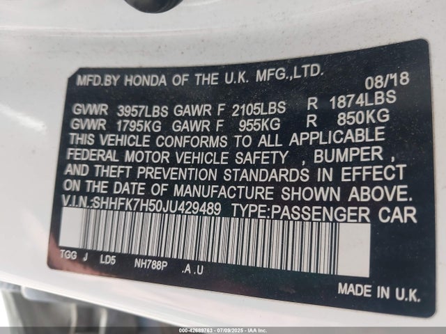 SHHFK7H50JU429489 Honda l15ba