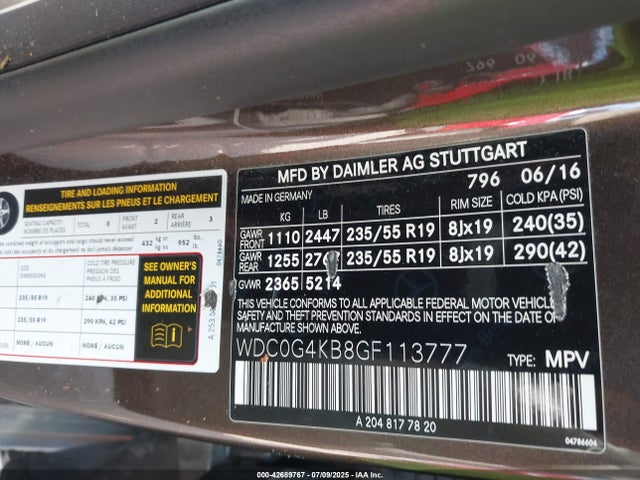 WDC0G4KB8GF113777 Mercedes-Benz m274