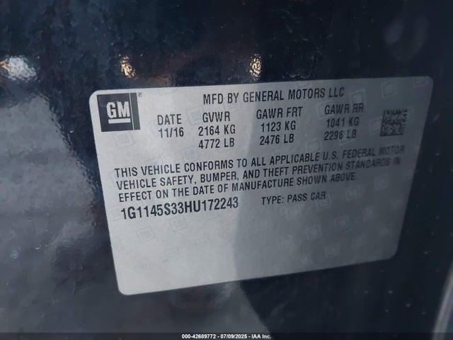 1G1145S33HU172243 Chevrolet lfx - sidi: spark ignited direct injection, vvt, e85 max, alum