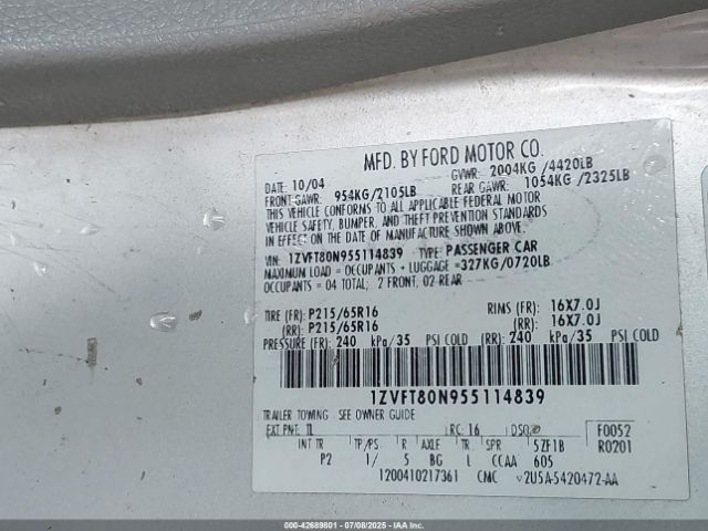 2005 FORD MUSTANG 1ZVFT80N955114839 Photo 8