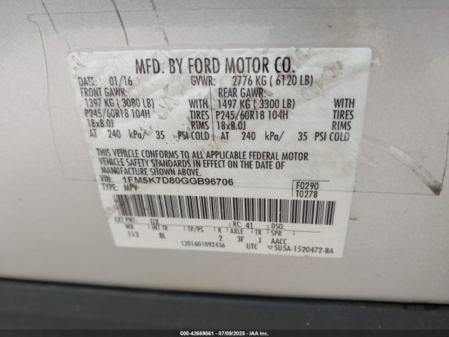 Ford 2016 2016 1FM5K7D80GGB96706 Image 9