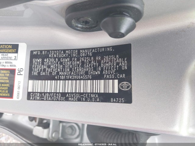 Toyota 2ar-fe 2017 4T1BF1FK2HU645576 Image 9