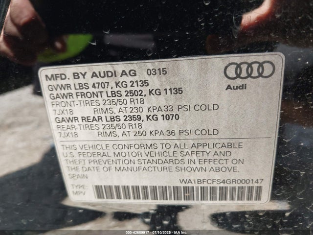 2016 AUDI Q3 WA1BFCFS4GR000147 Photo 8