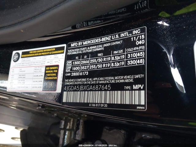 Mercedes-Benz m276 2016 4JGDA5JBXGA687645 Image 9