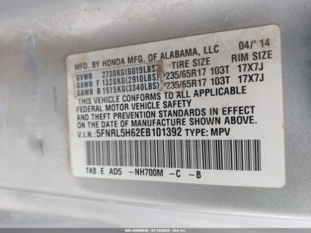 2014 HONDA ODYSSEY 5FNRL5H62EB101392 Photo 8