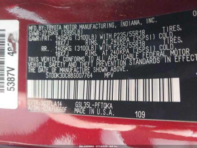 2011 TOYOTA SIENNA 5TDDK3DC8BS007764 Photo 8