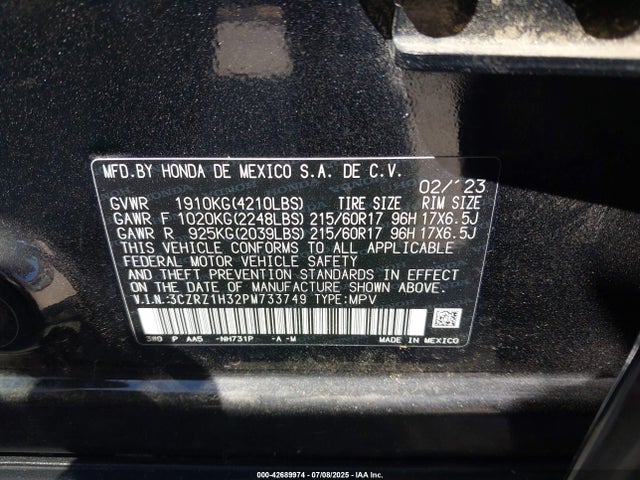 3CZRZ1H32PM733749 Honda k20z5