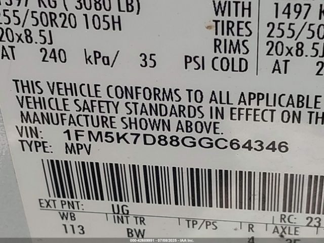 2016 FORD EXPLORER 1FM5K7D88GGC64346 Photo 8