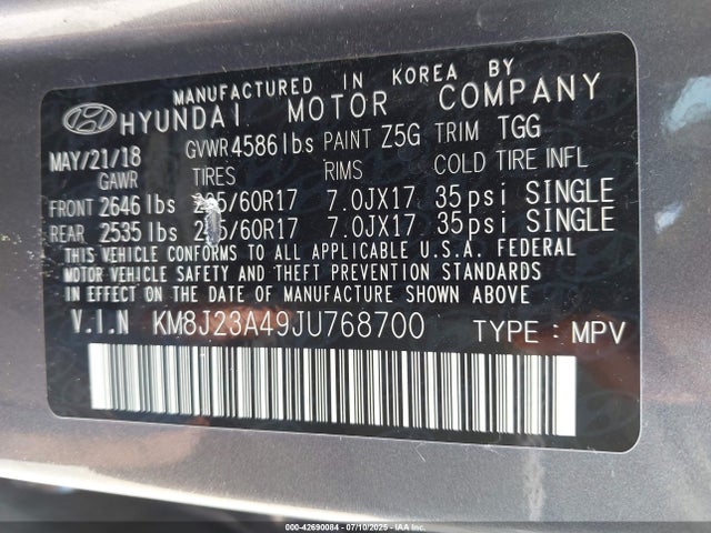 KM8J23A49JU768700 Hyundai gdi nu