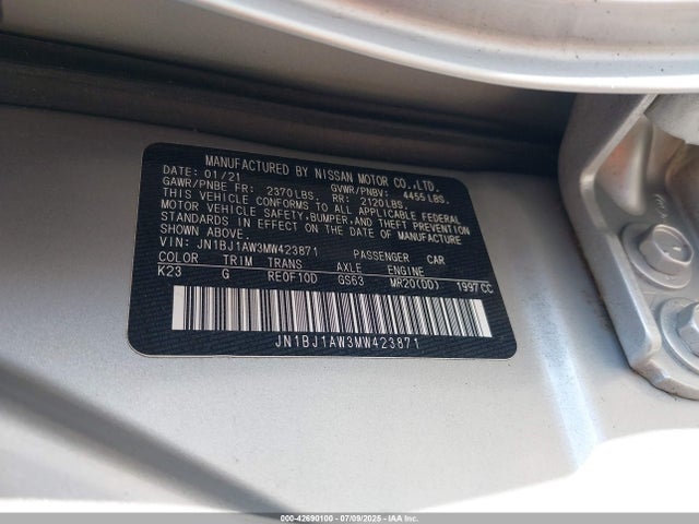 JN1BJ1AW3MW423871 Nissan 2021