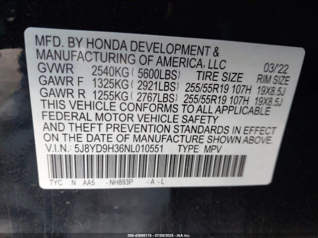 2022 ACURA MDX 5J8YD9H36NL010551 Photo 8