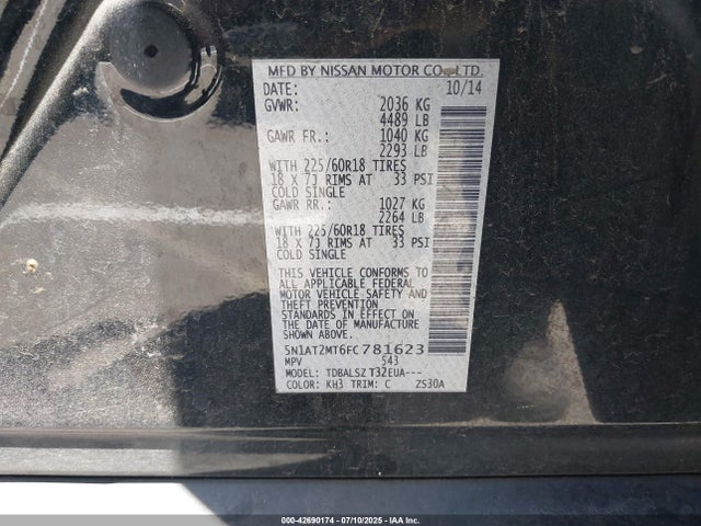 Nissan Rogue 2015 5N1AT2MT6FC781623 Image 9
