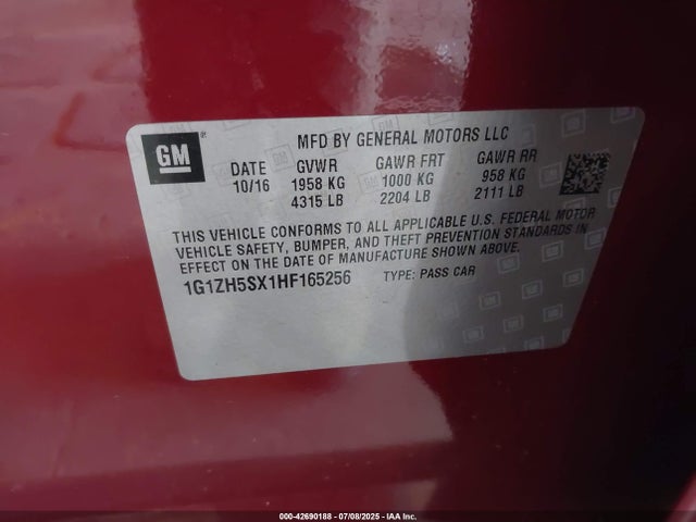 1G1ZH5SX1HF165256 Chevrolet ltg - sidi: spark ignited direct injection, vvt: variable valve timing, alum dohc, dcvcp turbo, e0-e100, alum
