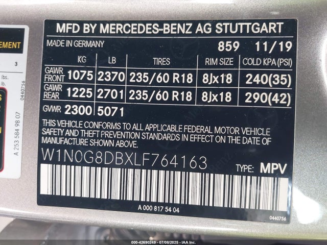 W1N0G8DBXLF764163 Mercedes-Benz m264
