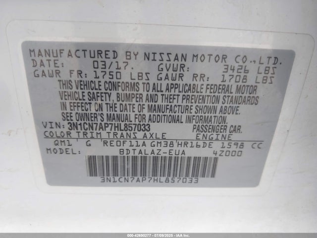 Nissan 2017 2017 3N1CN7AP7HL857033 Image 9