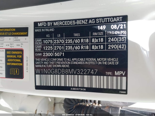 W1N0G8DB8MV322747 Mercedes-Benz m264
