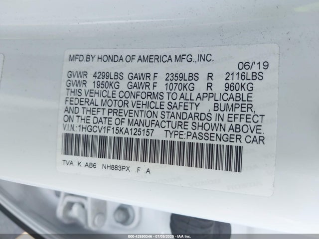 1HGCV1F15KA125157 Honda l15be