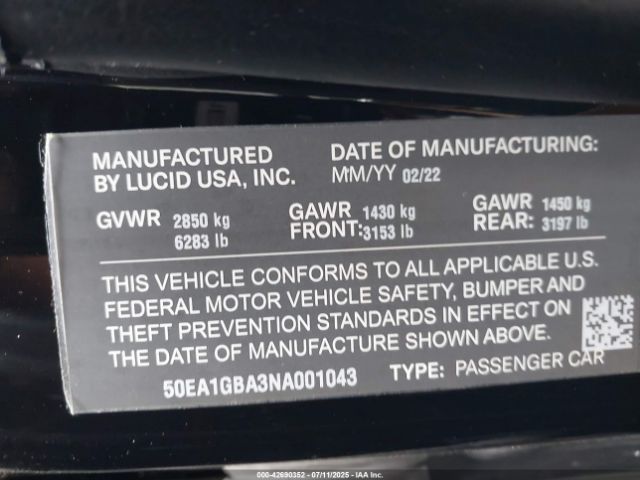 2022 LUCID AIR 50EA1GBA3NA001043 Photo 8