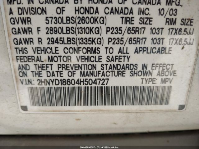 2004 ACURA MDX 2HNYD18604H504727 Photo 8