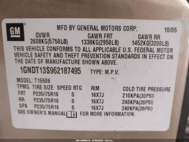 2006 CHEVROLET TRAILBLAZER 1GNDT13S962187495 Photo 8