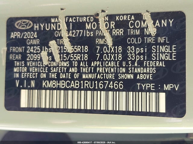 KM8HBCAB1RU167466 Hyundai mpi nu pe