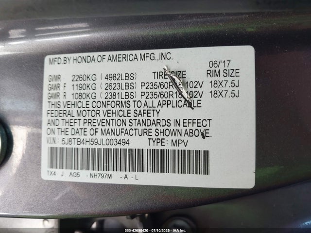 Aukcja sprzedaży 2018 Acura Rdx Technology   Acurawatch Plus Packages/technology Package, vin: 5J8TB4H59JL003494, numer aukcji: 42690420