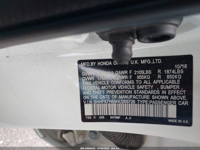 SHHFK7H55HU205726 Honda l15ba