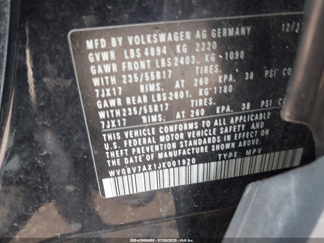 WVGBV7AX1JK001920 Volkswagen 2018