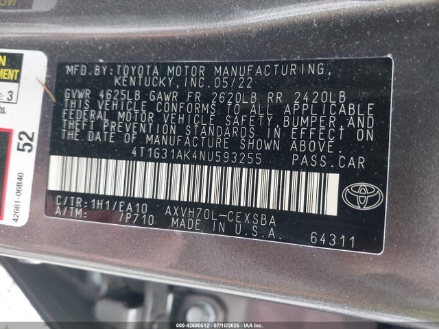 Toyota a25a-fxs, 3nm 2022 4T1G31AK4NU593255 Image 9