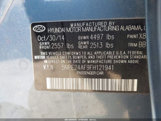 2015 HYUNDAI SONATA 5NPE24AF9FH121941 Photo 8