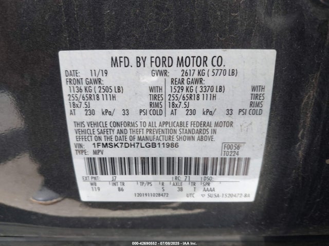 Ford 2020 2020 1FMSK7DH7LGB11986 Image 9