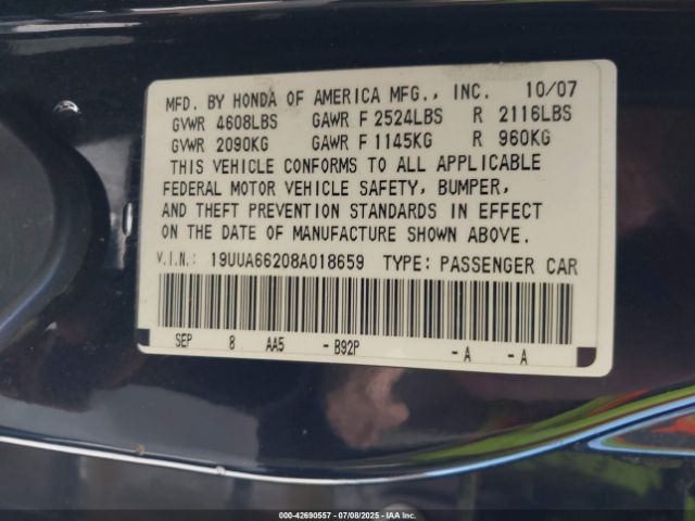 2008 ACURA TL 19UUA66208A018659 Photo 8