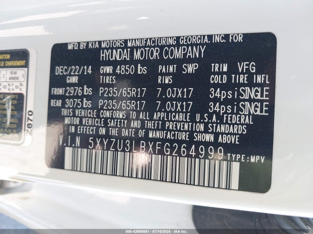 5XYZU3LBXFG264999 Hyundai dohc gdi theta ii