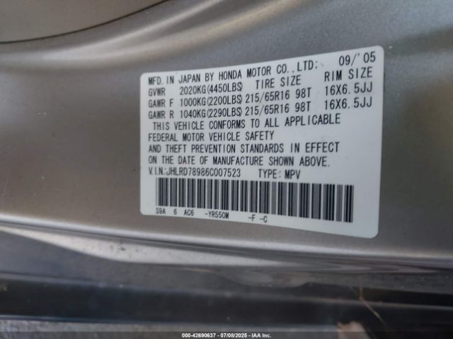 2006 HONDA CR-V JHLRD78986C007523 Photo 8