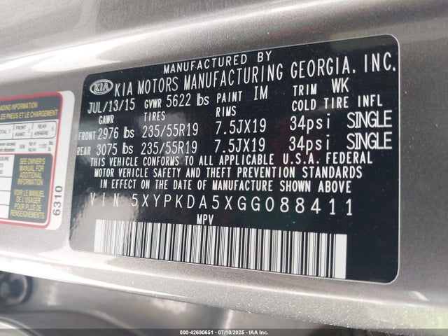 5XYPKDA5XGG088411 KIA dohc gdi lambda ii