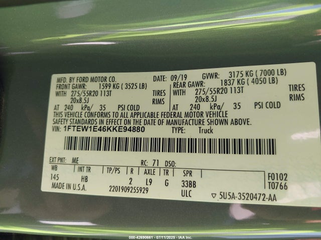 Ford gtdi 2019 1FTEW1E46KKE94880 Image 9