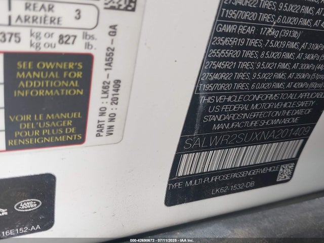 Land Rover aj20p6 2022 SALWR2SUXNA201409 Image 9