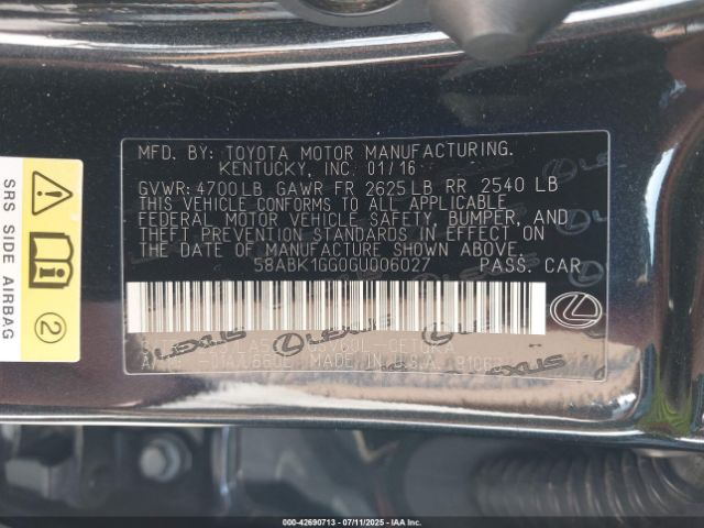 2016 LEXUS ES 350 58ABK1GG0GU006027 Photo 8