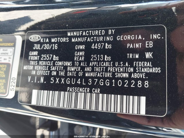 5XXGU4L37GG102288 KIA t-gdi theta ii