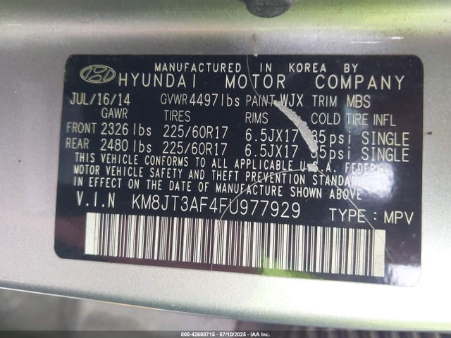KM8JT3AF4FU977929 Hyundai dohc gdi nu